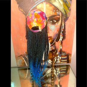 Tie-dye Box Braid Hat With Aqua blue  ombre-box braids 30” fit’s All size’s